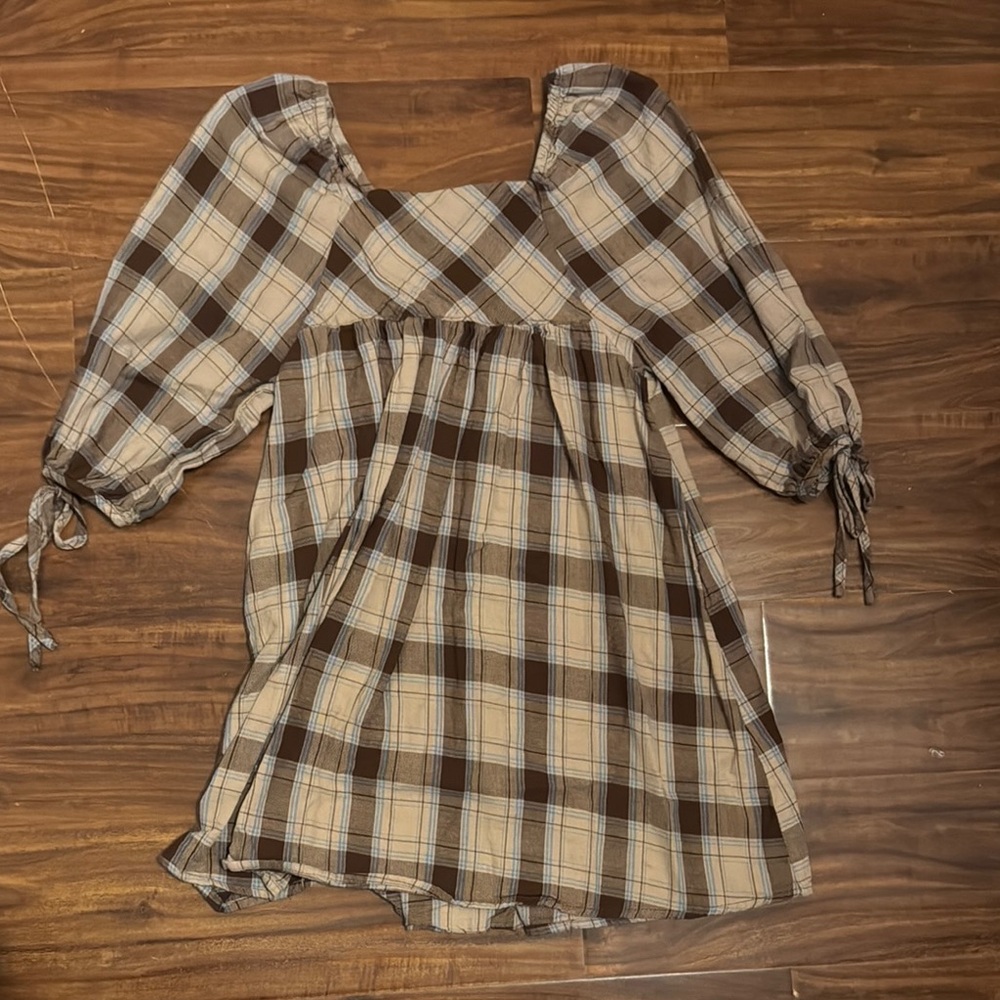 Hayden Girls Brown and Tan Sundress with Puff Sleeves and Square Neckline